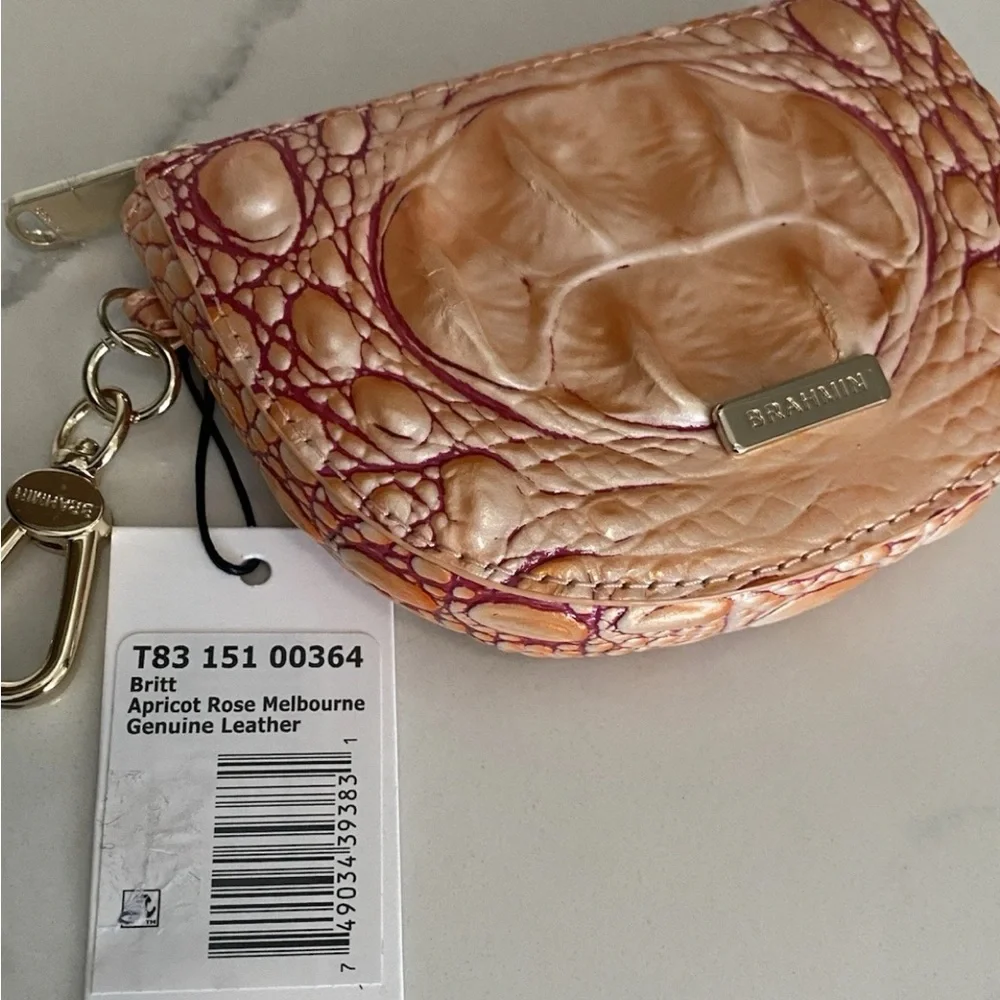 Brahmin Daisy APRICOT ROSE Wristlet Clutch & Clip On Britt Card Coin Wallet-2 PC - Picture 14 of 16
